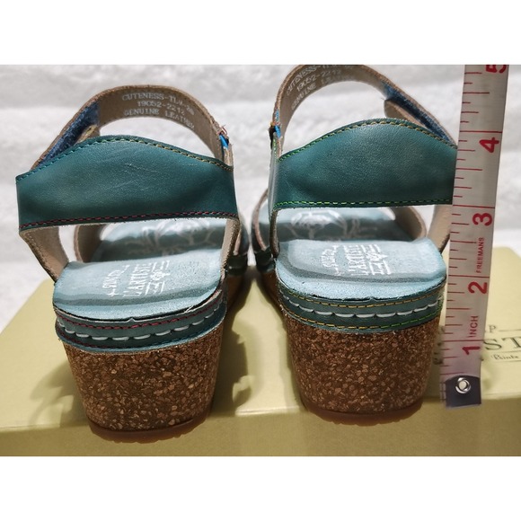 NEW L'Artiste by Spring Step Leather Wedge Sandals Cuteness Teal Multi Sz 38 - Picture 6 of 10